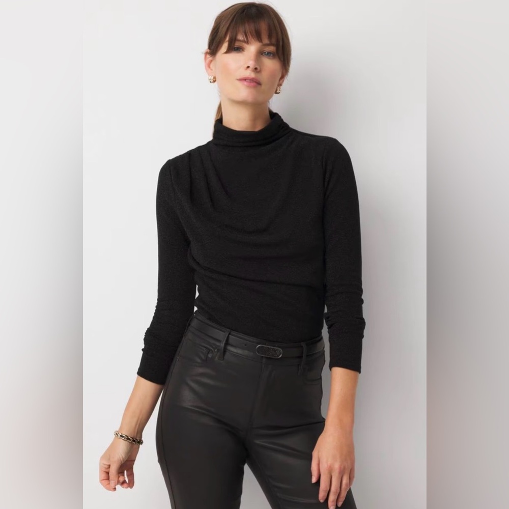 White House Black Market Black Long Sleeve Metallic Top